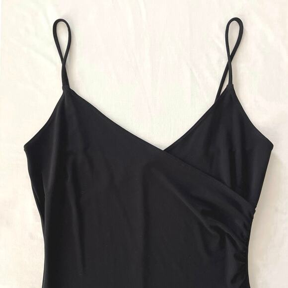 Vintage Wet Seal Faux Wrap Dress Womens Size M Black Strappy Asymmetric Midi - Picture 4 of 12